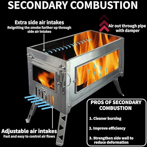 Miniatura 9 de DANCHEL OUTDOOR HS6 - Estufas de tienda de campaña calientes de leña portátiles con lado reforzado, estufa de campamento plegable de acero