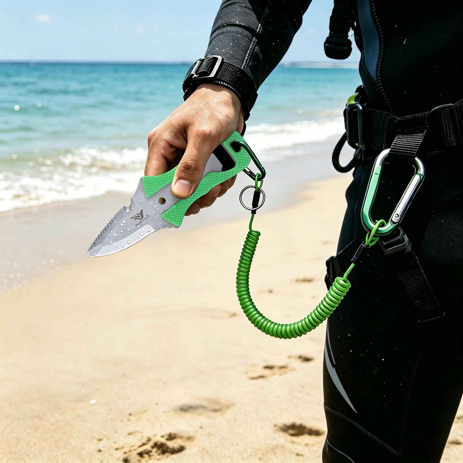 Tauchmesser Outdoor Rettungsmesser - 14,8 cm - Mit Sägezacken, Leuchtgriff, Schraubendreher & mehr - Ideal für Tauchen, Überleben & Notfälle
