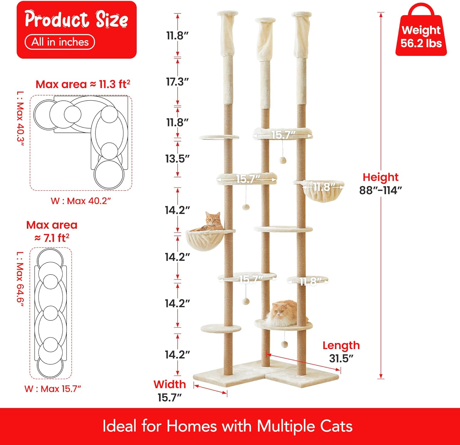 Close-up of sisal-wrapped posts on the cat tree