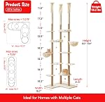 Plancher jusqu'à l'arbre de chat plafond, hauteur réglable de la tour de chat haut (88-114=223-290CM), 6-Tier Tour d'escalade de chat avec 18 Postes de scratching entièrement sisal, 6 Plateformes et 2 Des hamacs coquins, Beige