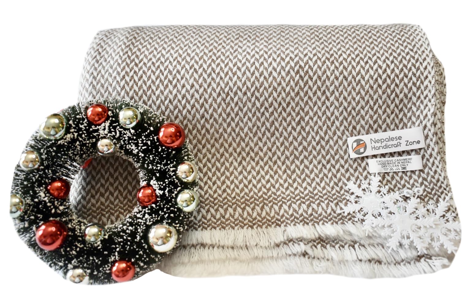 NHZ Exclusive Himalayan Cashmere Throw Blanket 54 Inch x 108 Inch, Handmade Luxurious Throws (Beige)