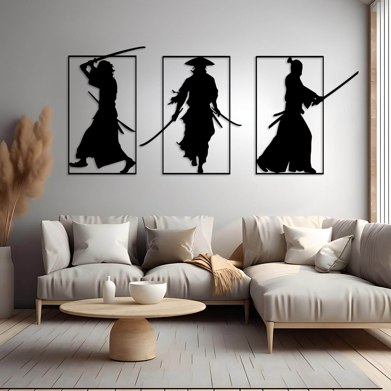 Arte de Pared de samurái Negro de Metal, Arte de Pared de Guerrero japonés Katana de Metal, decoración de Arte de samurái, Escultura Moderna para Sala de Estar, Dormitorio, Pasillo y escaler