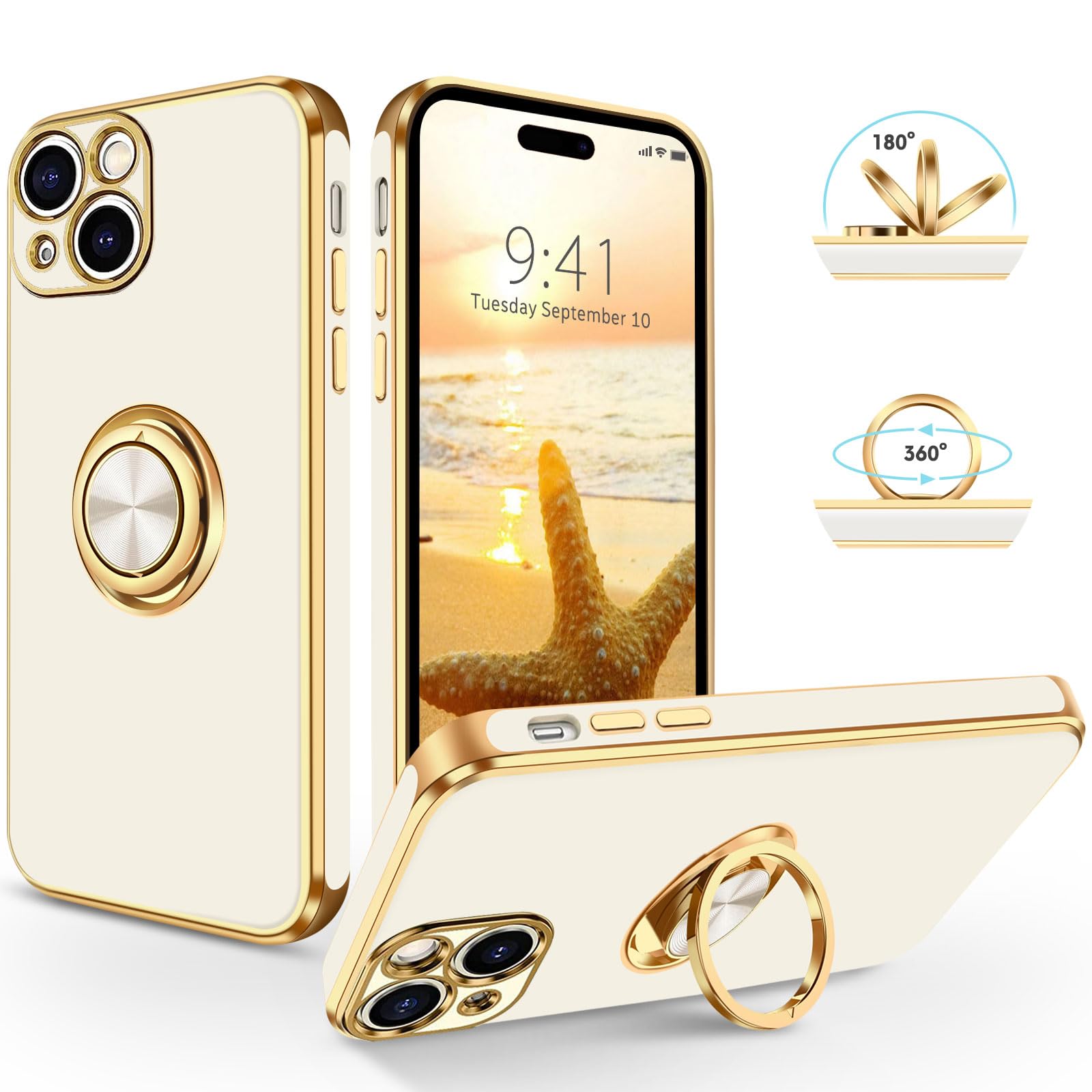 Coque IPhone 15 Avec Support Anneau - Silicone TPU Souple, Anti-choc, Support Rotatif 360°, Revêtement Microfibre