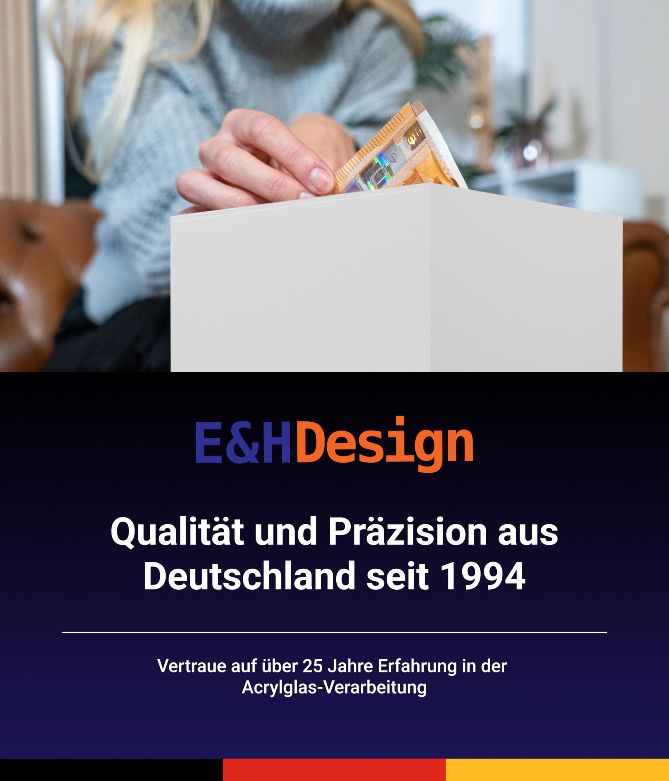 EH Design Spendenbox aus robustem Acryl – 15 x 15 x 15 – Weiße Acrylglas Box – Spendendose für Benefizveranstaltungen, Straßenfeste & Hochzeiten – Made in DE