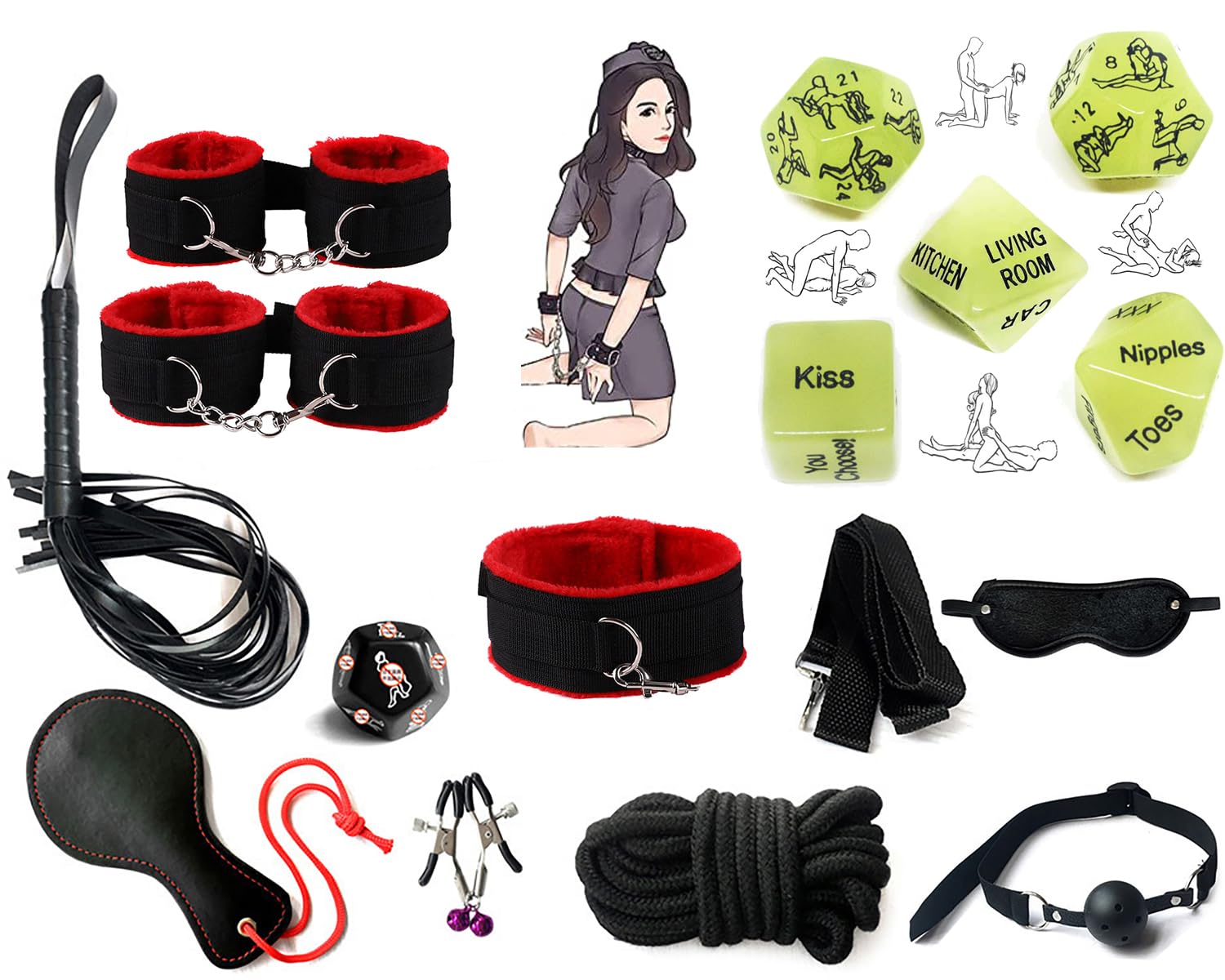 𝙨𝙚𝙭 𝙗𝙤𝙣𝙙𝙖𝙜𝙚 Juego De Dados De Nailon Rojo (10 Piezas) + Dados Que Brillan En La Oscuridad (5 Piezas), Juguetes Deportivos Cómodos, Agrega Más Opciones A La Vida