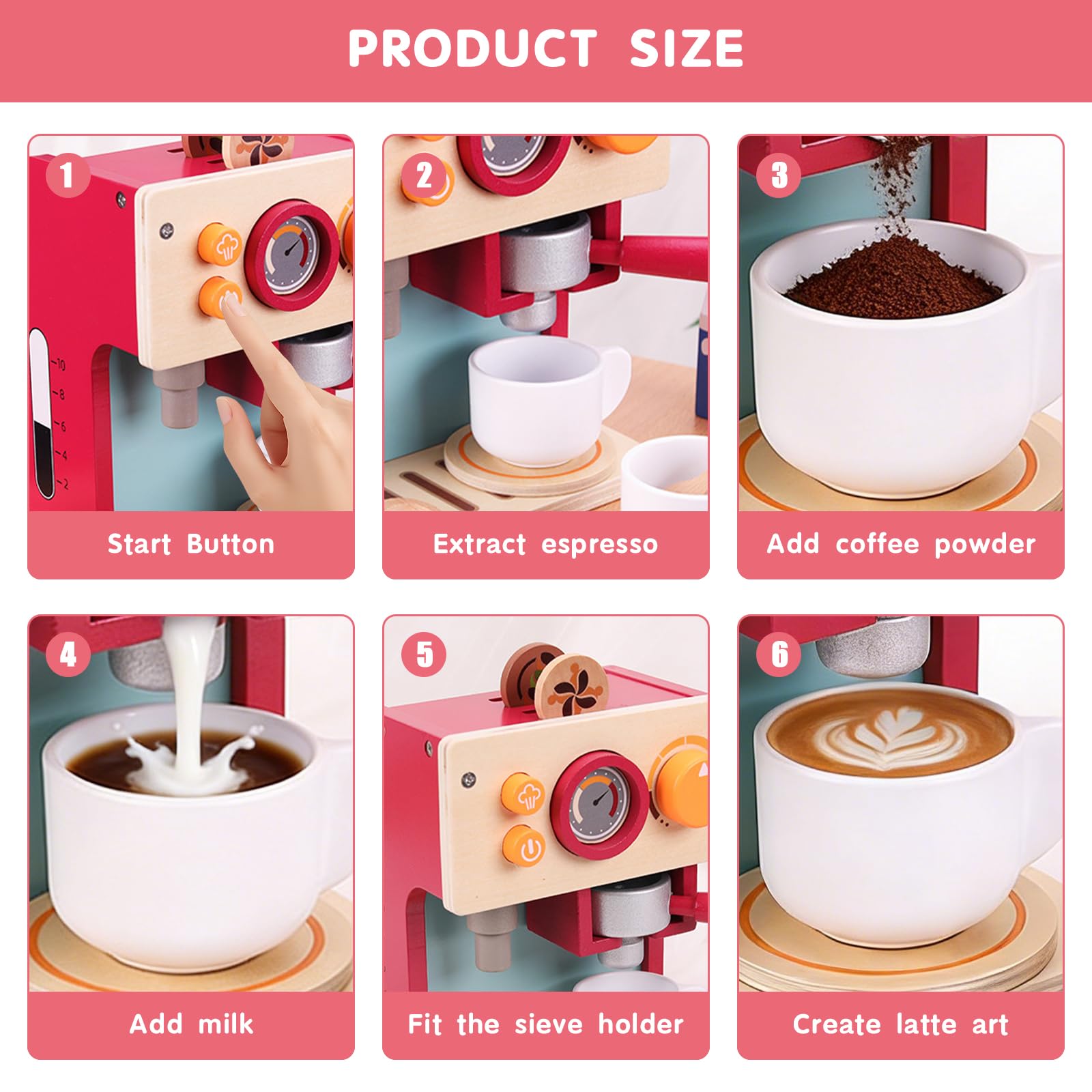 Macchina da caffè per bambini, in legno, giocattolo per la cucina dei bambini, accessori per la cucina dei giochi, macinacaffè, regali per ragazzi e ragazze