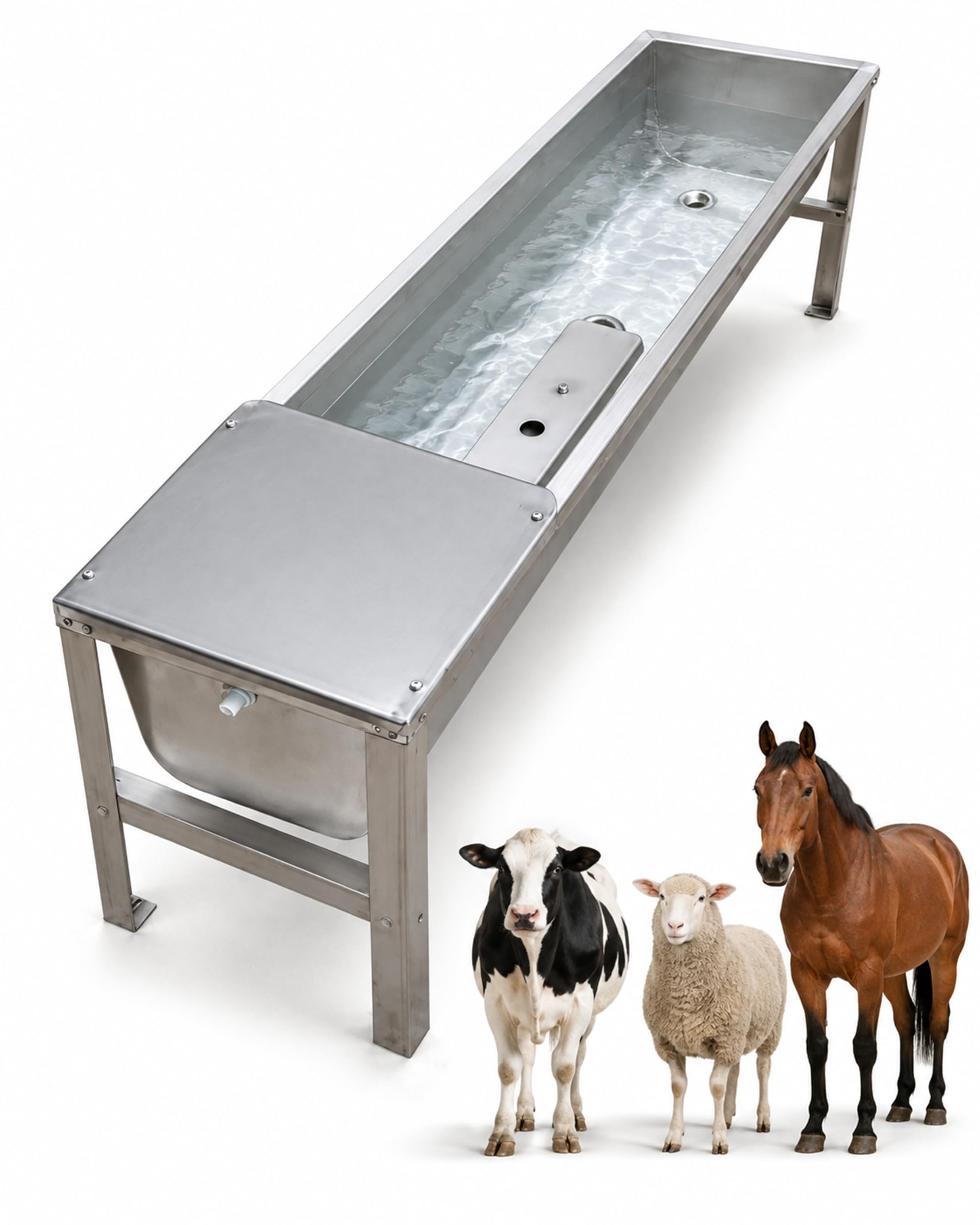 Abbeveratoio Automatico Bestiame Riscaldato Acciaio Inox Grande capacità Supporto Metallico Valvola Galleggiante Termostato Cavallo Capra Pecora Bovini Fattoria Scarico,Argento,150cm