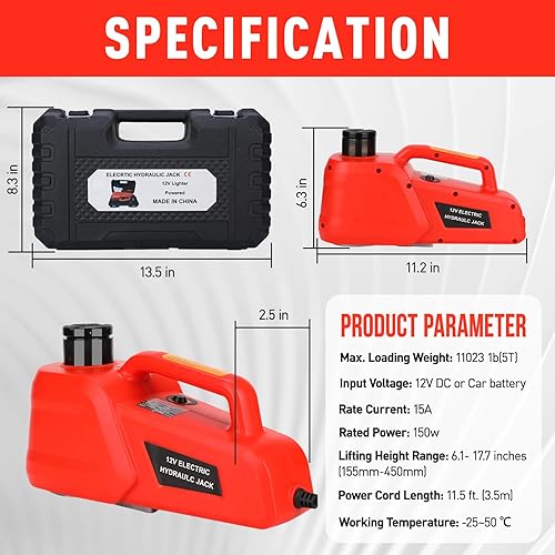Miniatura 17 de Gato eléctrico para coche de 5 toneladas y 12 V con bomba de inflado, elevador de vehículo hidráulico portátil para automóvil, SUV, sedán, MPV