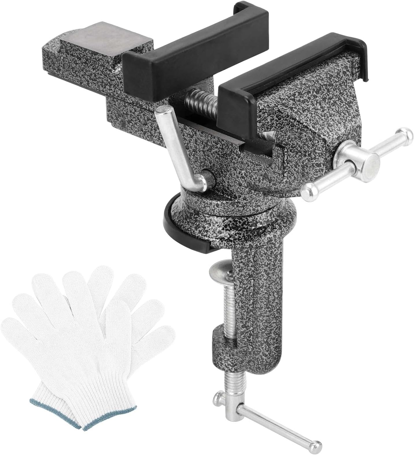 Universal Table Vise 3 Inch/76mm, 360° Swivel Base Bench Clamp, Mini Portable Work Bench for Woodworking, Metalworking, Drilling, Black