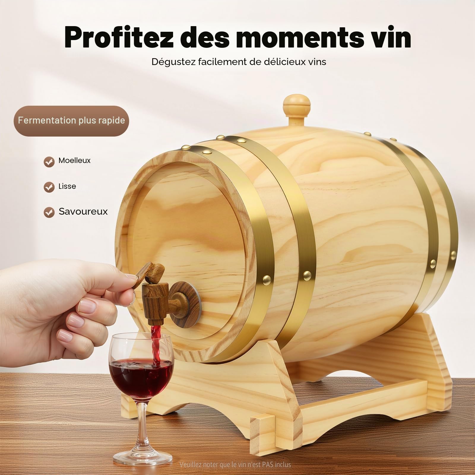 Tonneau à Vin en Bois Avec Robinet 5L Ovale Tonneau à Whisky Fontaine à Boisson Distributeur,Pour la Maison, Hôtel, Entreprise, Bar