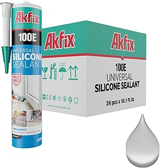 Akfix 100E RTV Translucent Silicone Caulk (24x10.1 fl.oz.)- 100% Waterproof Silicone Sealant for Kitchen and Bathroom, Shower, Bathtub, Toilet, Sink, Window & Door, No Discoloring |Translucent 24 Pack