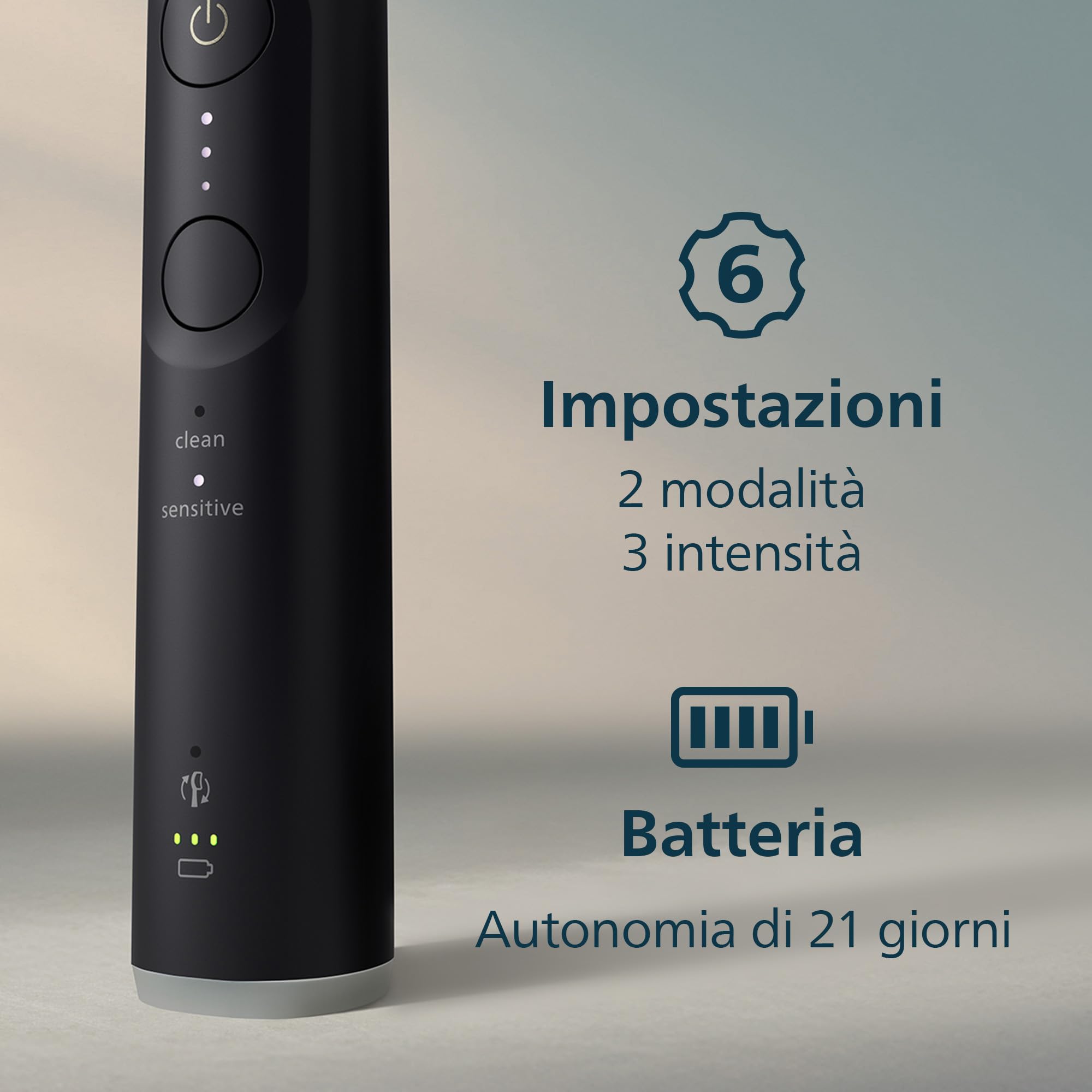 Philips Sonicare 6100, spazzolino elettrico sonico con 2 modalità di spazzolamento e 3 livelli di intensità, avviso di pressione, EasyStart, SmarTimer, nero, modello HX7401/07 [Nuova tecnologia]