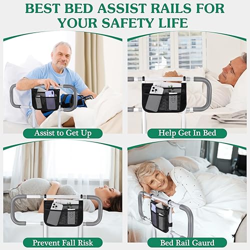 Miniatura 5 de Rieles de cama para adultos mayores Riel de asistencia de cama extendida para personas mayores Rieles laterales ajustables para camas con asa de