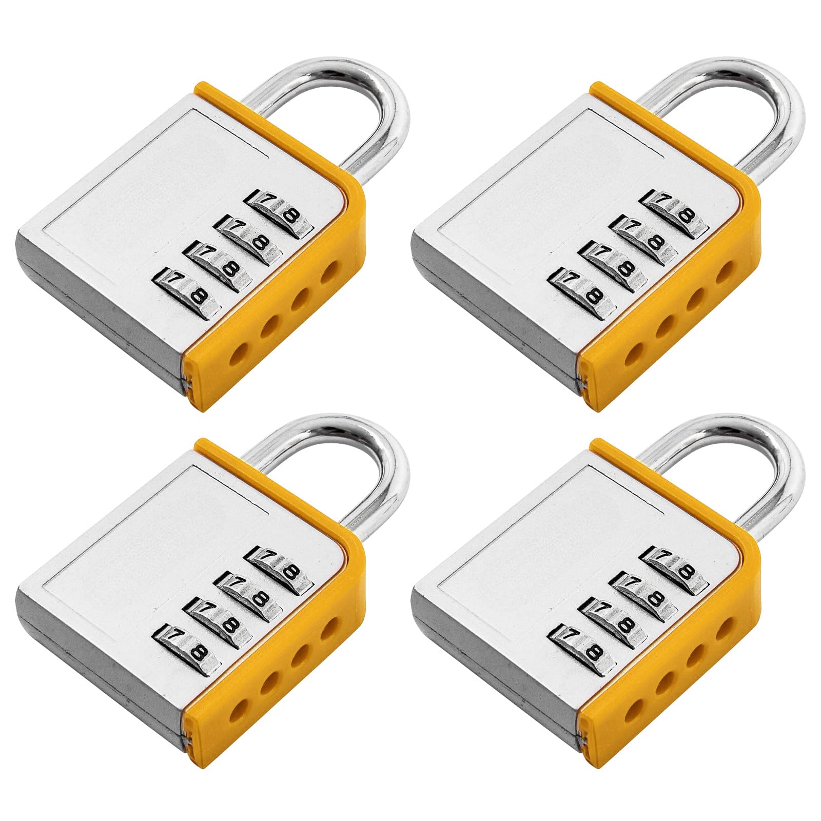 Pack of 4 Combination Security Padlocks | Zinc Alloy Body with Steel Shackle | Resettable 4 Digit Combination - 10,000 Possible Codes | Ideal for Luggage, suitcases, Gym lockers, cupboards, toolboxes