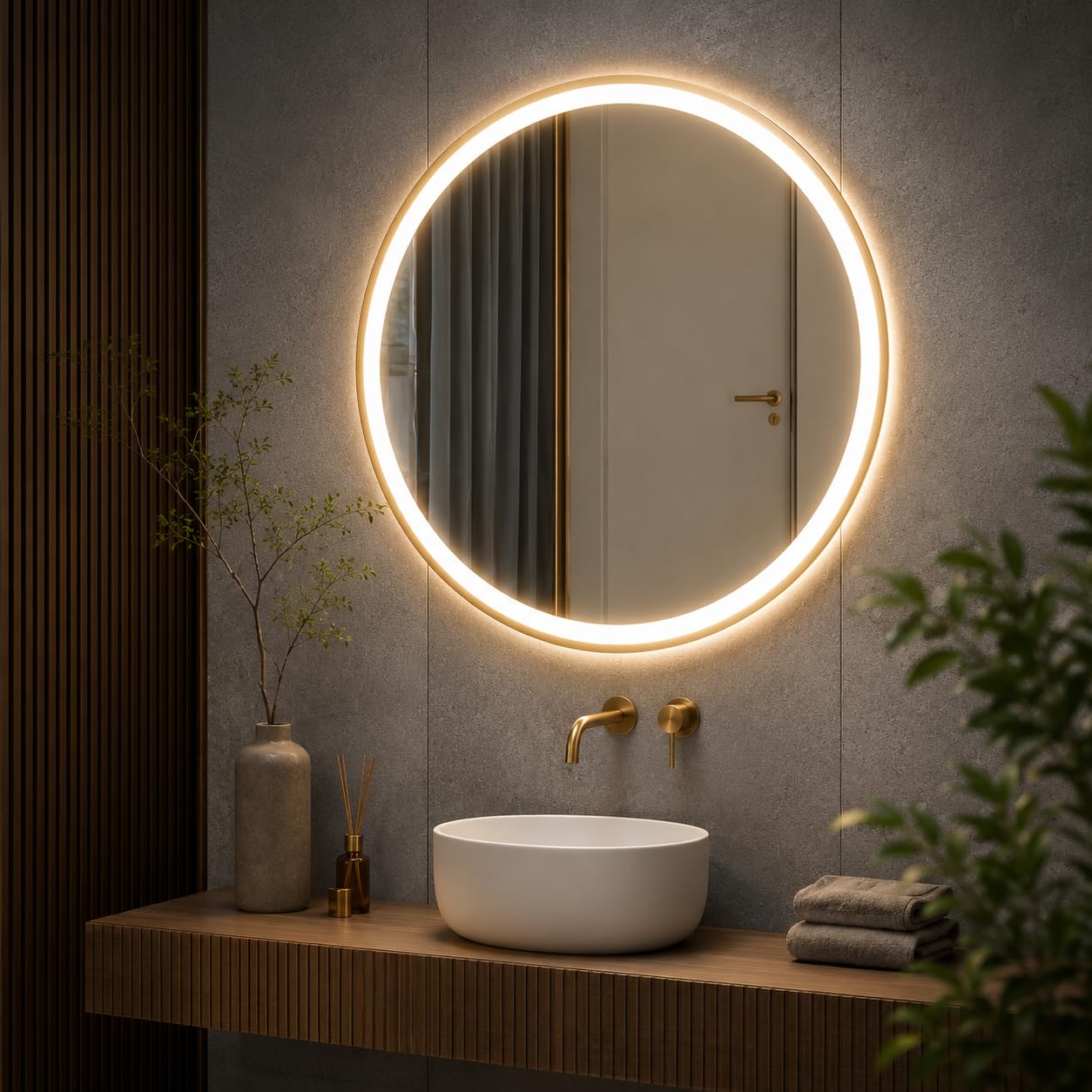 Espejo LED Antiniebla Redondo φ80 cm Espejo de baño táctil (marco dorado)