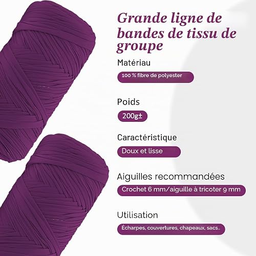 T-Shirt Garn 400g aus Baumwolle, Weiches Bändchengarn für Häkeln, Stricken & Makramee, für Körbe, Taschen, Teppiche & Heimdekoration, DIY für Anfänger & Profis (Dunkelviolett) - 2