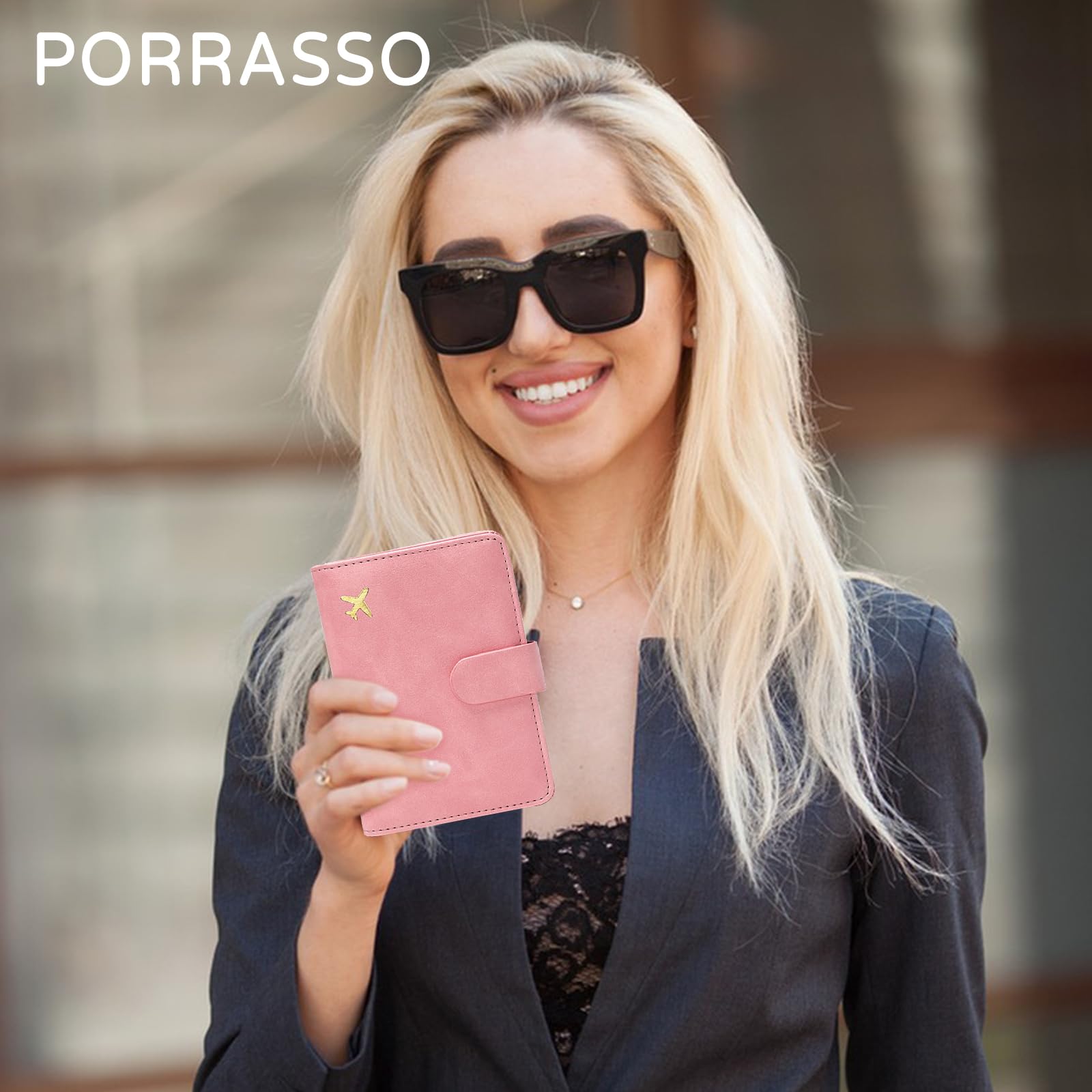 Custodia per Passaporto Copertina per Passaporto in PU con Blocco RFID Porta Passaporto Supporto per Passaporto Portafoglio da Viaggio per Donna Uomo Rosa