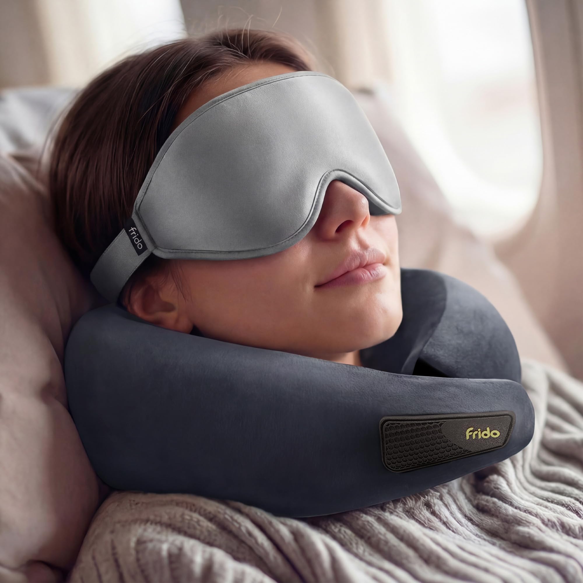 Frido Travel Comfort Combo – 3D Blackout Eye Mask & Memory Foam Travel Neck Pillow with Free Travel Pouch for Men & Women | Adjustable Strap Eye Cover & Neck Support Pillow for Flights, Car, Train Tra-image-37