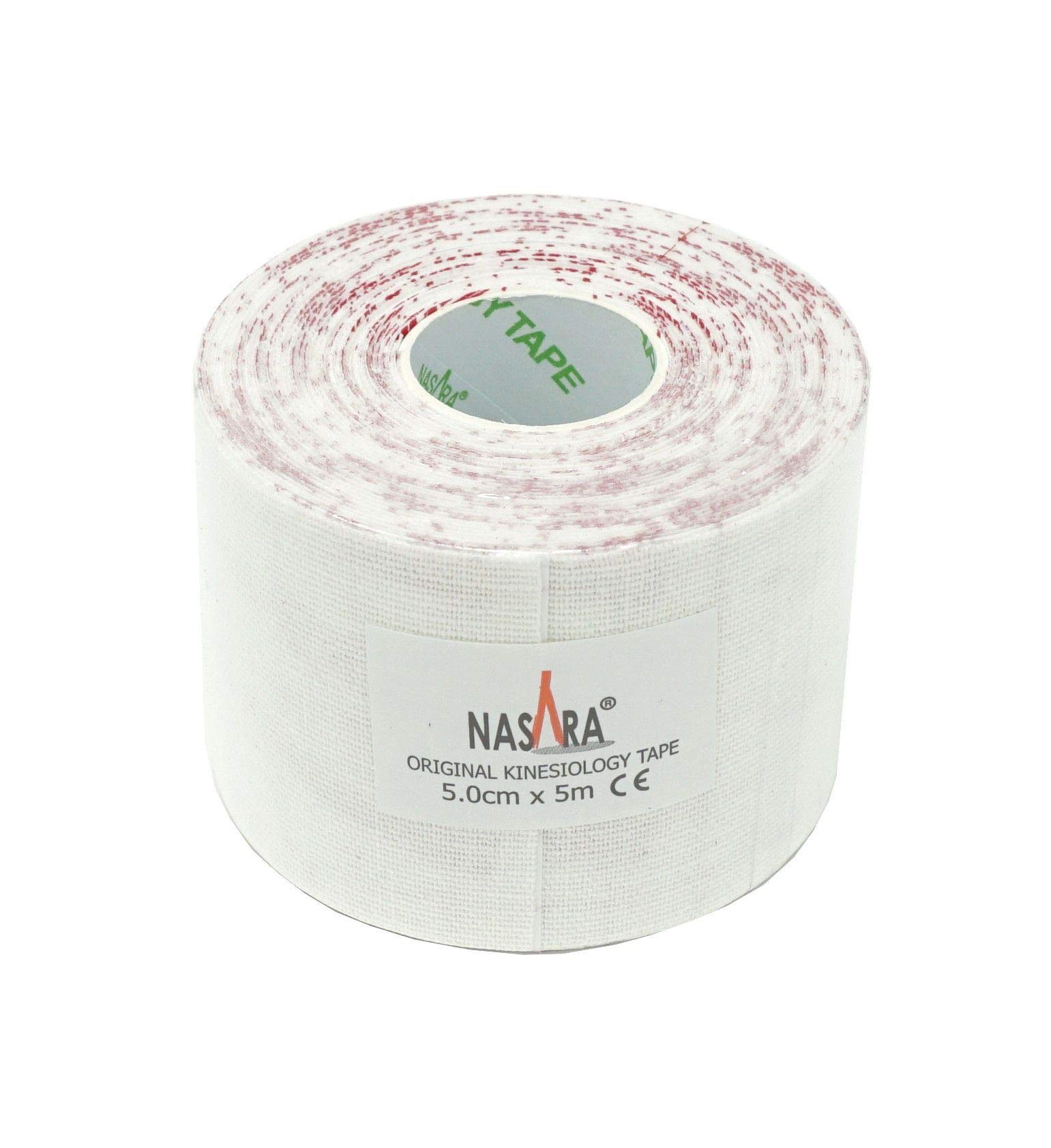ATC Handels GmbH Nasara - Cinta de kinesiología (5 m x 5 cm, 6 unidades, incluye instrucciones con técnicas de pegado, resistente al agua y transpirable), color blanco