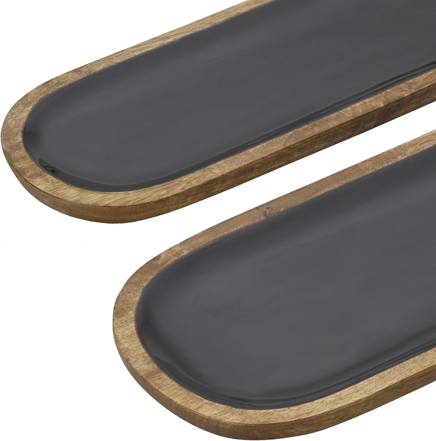 Mikasa Mango Wood Oval Serving Platters - Set of 2 Oval Trays with Black Interiors and Warm Wood Borders - Ideal for Appetizers, Charcuterie, Cookie - Serving Tray & Decorative Platter (16" & 20")