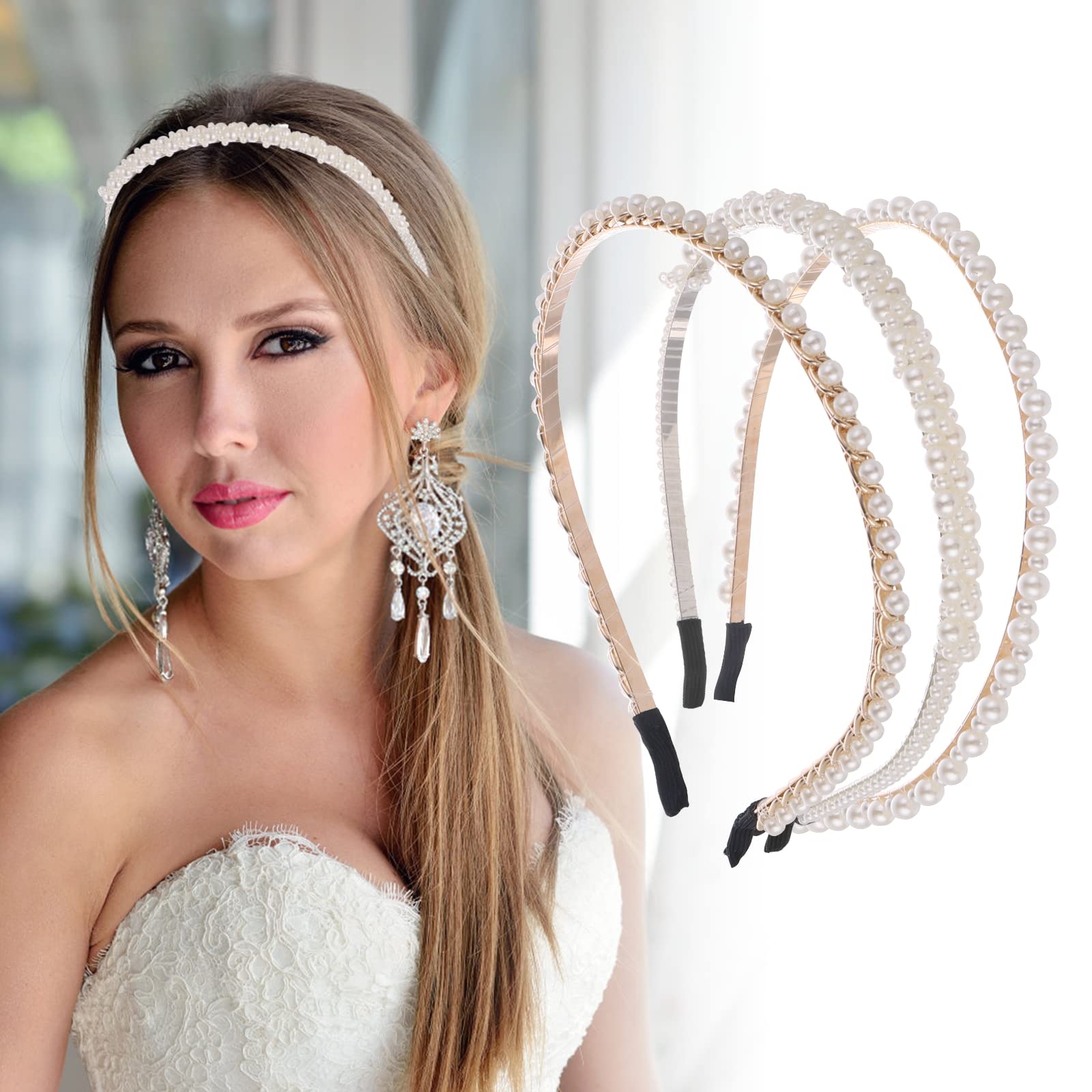 2 Fasce Per Capelli Con Perle Bianche - Cerchietti Elastici Eleganti Per Donna E Bambina