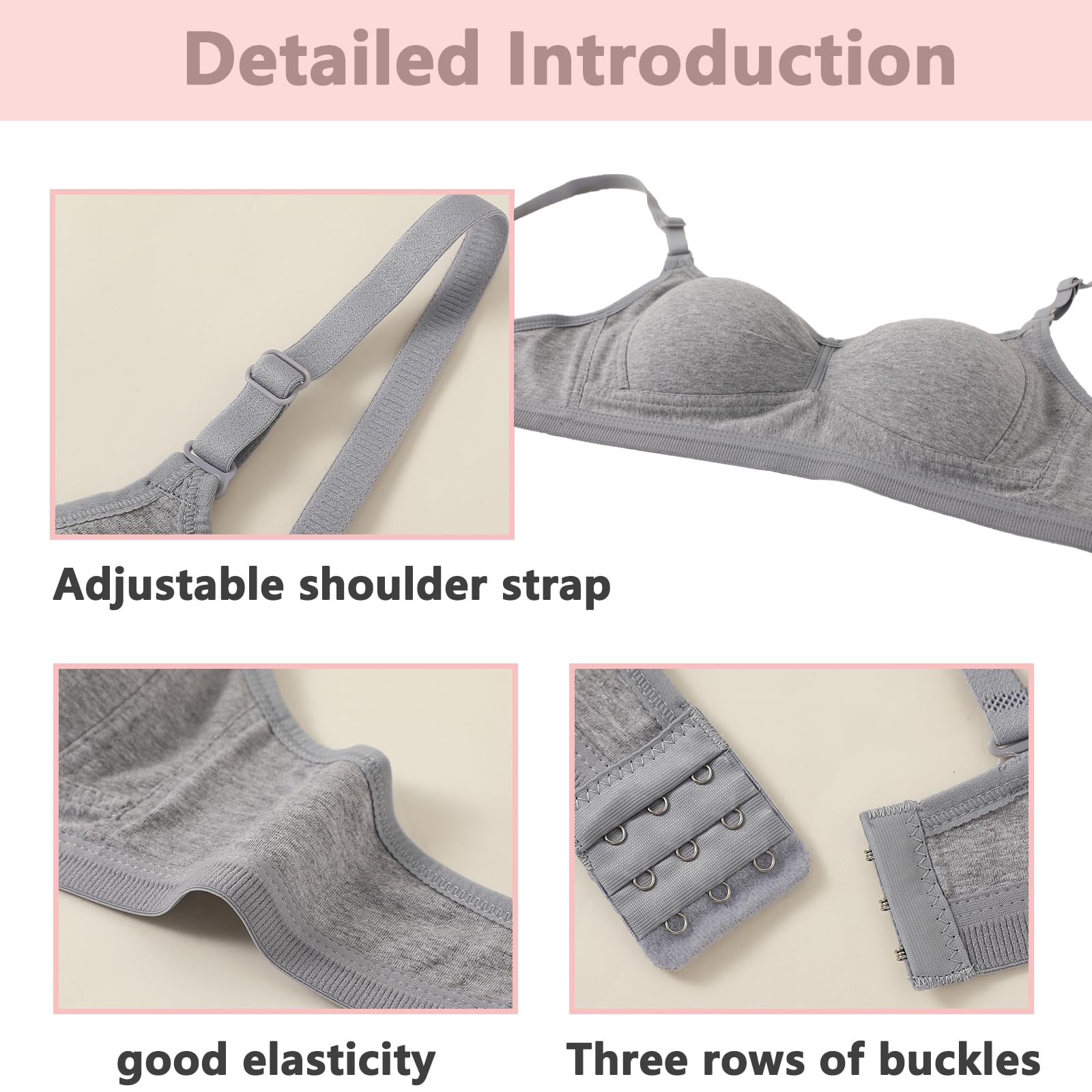 Sujetador Deportivo de algodón para niña Adolescente con Correa Ajustable Desmontable Bralette de Entrenamiento Paquete de 3