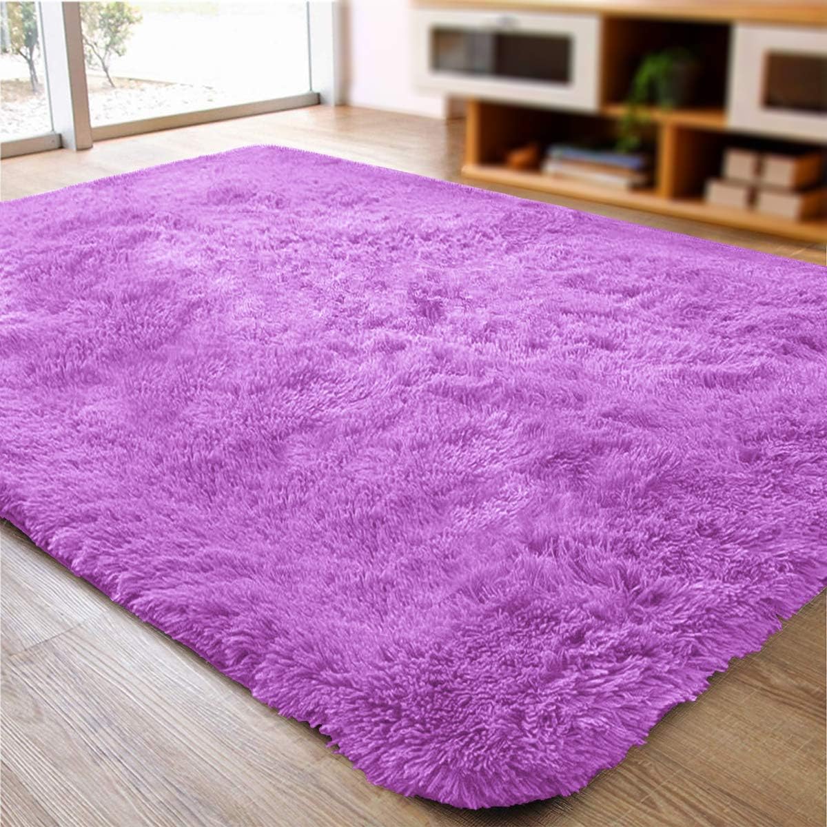 ACTCUT Ultra Soft Indoor Modern Area Rugs Fluffy Living Room Carpets for Children Bedroom Home Decor Nursery Rug 116' x 95', Purple