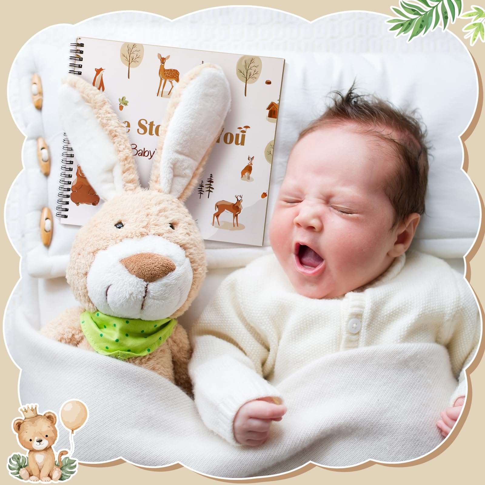 Motiskyy 32-seitiges Baby-Erinnerungsbuch mit 8 Taschen, Woodland the Story of You, Babybuch für einen Meilenstein-Scrapbook zum Aufzeichnen von der Geburt bis zum Alter von 1 Jahr