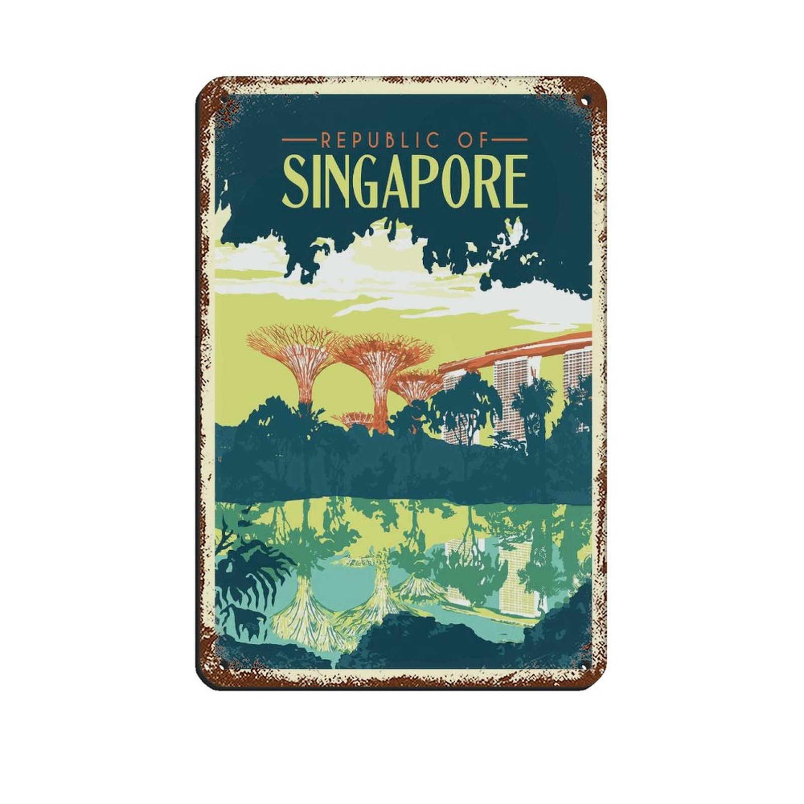 Kziwq T370 Singapore Vintage Travel Poster Tin Sign Vintage Style Metal Sign For Pub Club Cafe Bar Home Wall Art Decoration Poster Retro 15X30cm