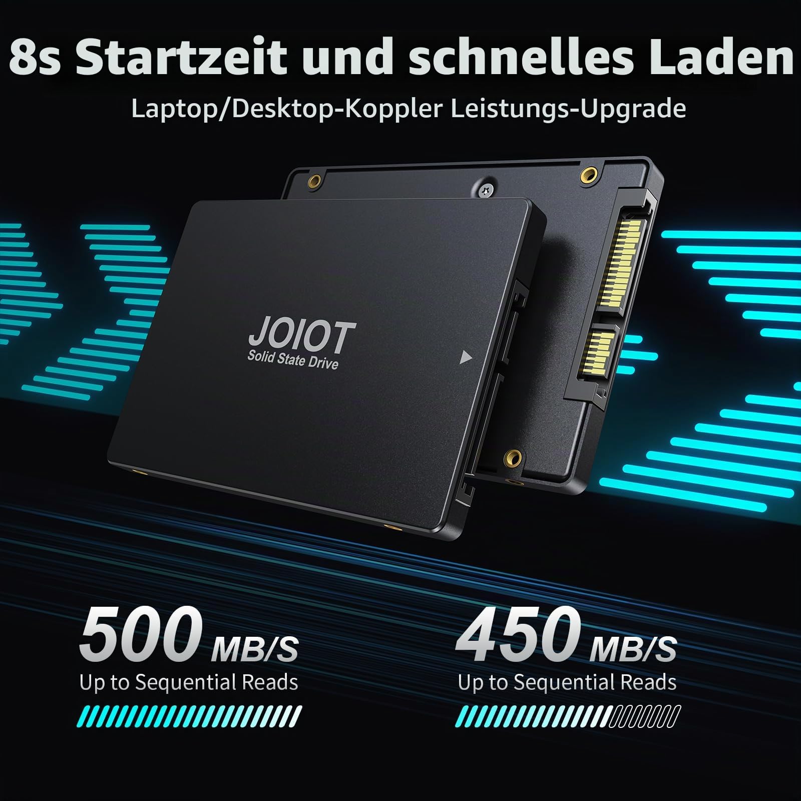 JOIOT Interne SSD 512gb Festplatte SSD SATA III SSD 2.5 Zoll 500 MB/s Lesen 450 MB/s Schreiben Solid State Drive kompatibel mit Desktop/Laptop/PC