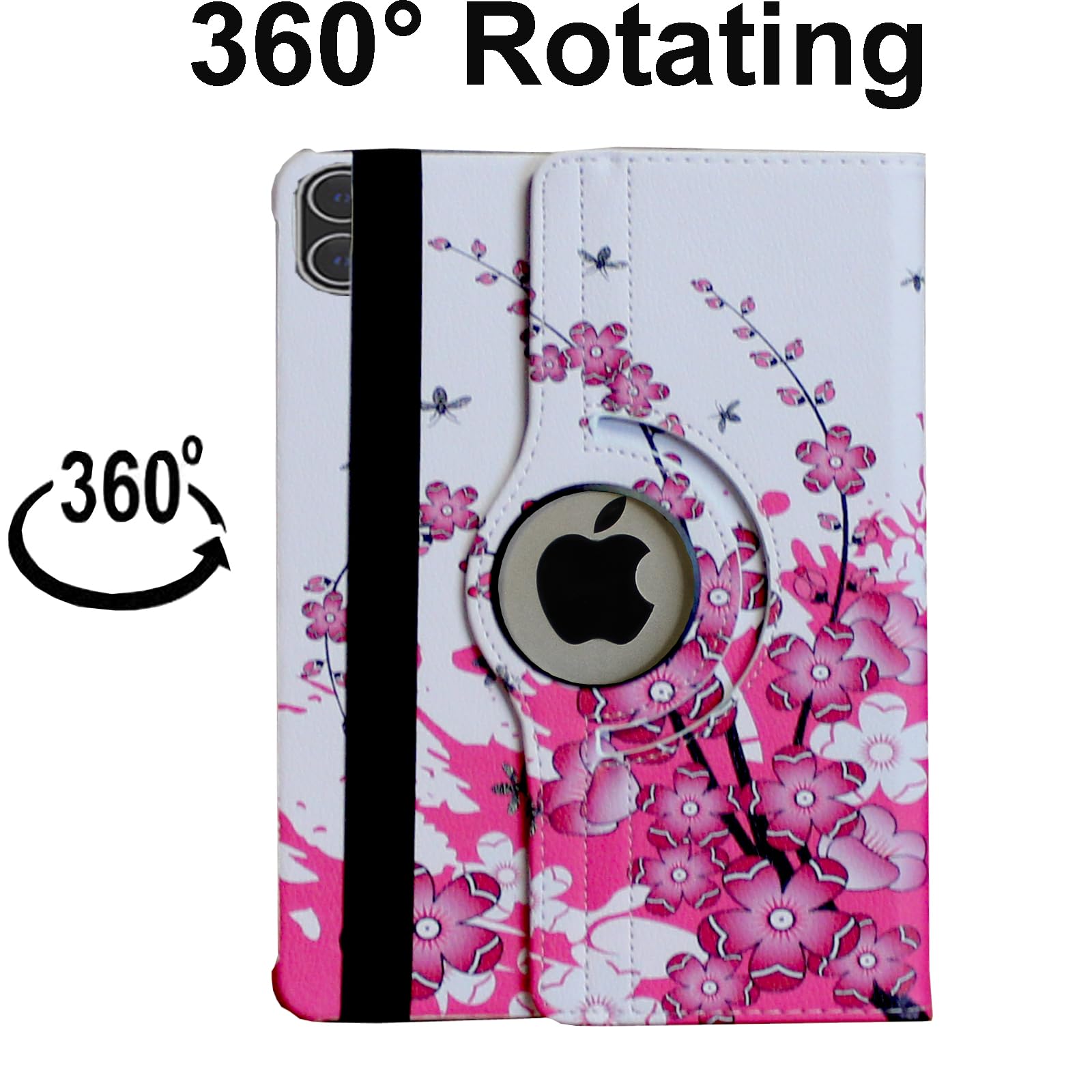 Étui pour iPad Air M4 11"/Air M3 11"/Air M2 11", Smart Cover Rotatif, Réveil Automatique et Veille pour A3459 A3460 A3266 A3267 A2902 A2903 (Fleur Rose)