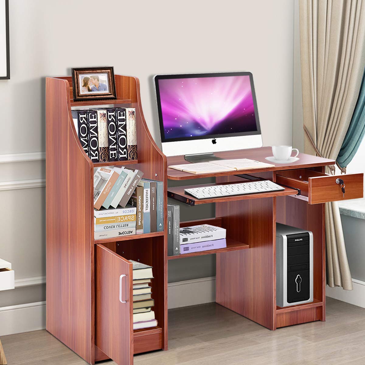 Buy Tangkula Computer Desk with Storage & Drawer, Wood Frame