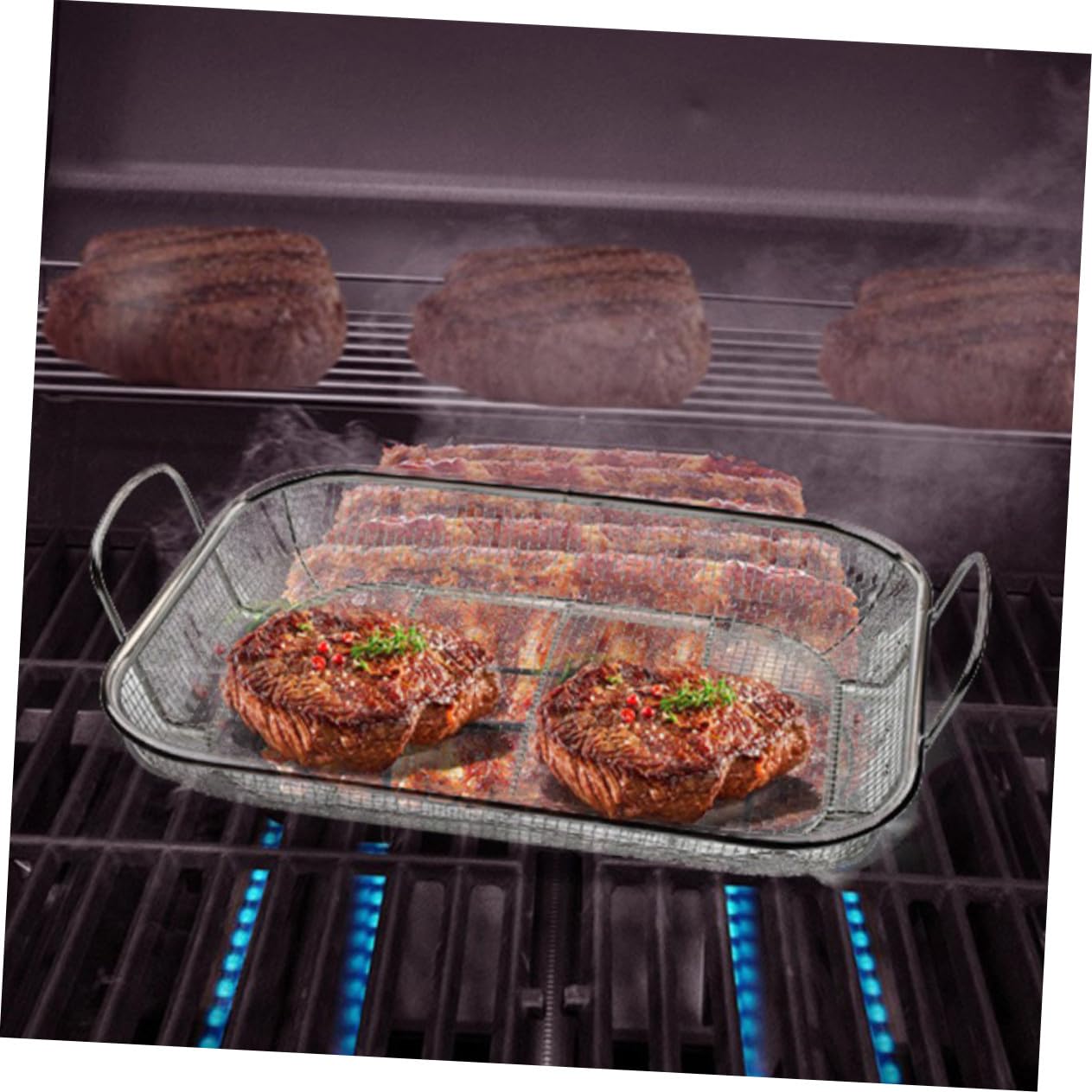 Cestello Barbecue in Acciaio Inox Argento, Drenante e Portatile | Barbecue, Struttura Multifunzione, Finitura Argento, Adatto a Amici e Colleghi, Uso Pratico All'aperto