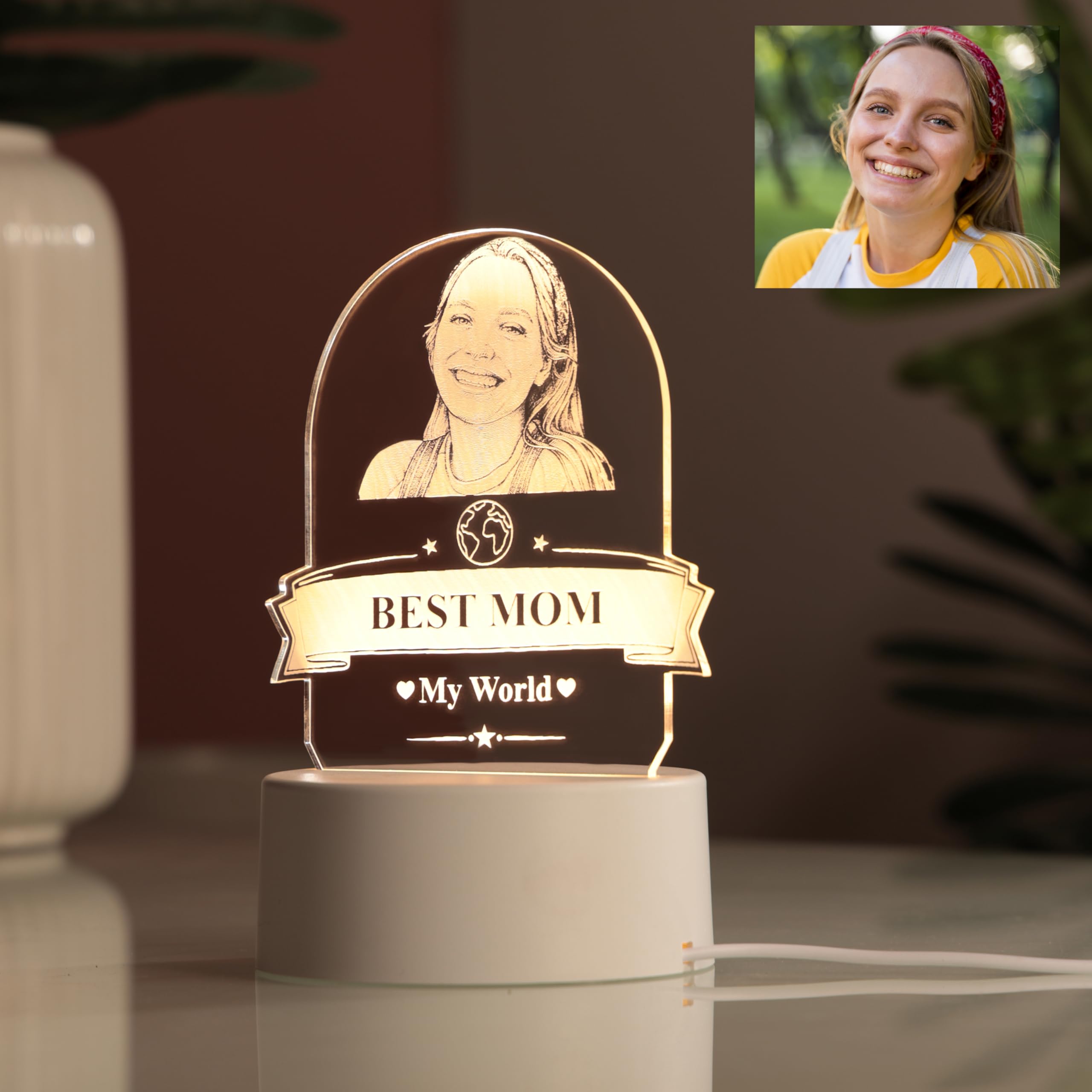 AICA Personalized Best Mom Acrylic Photo LED USB Lamp with Name & Clipart | Customized LED Table Light | Birthday, Anniversary & Special Occasion Gift for Mother | Personalized Night Lamp-image-48