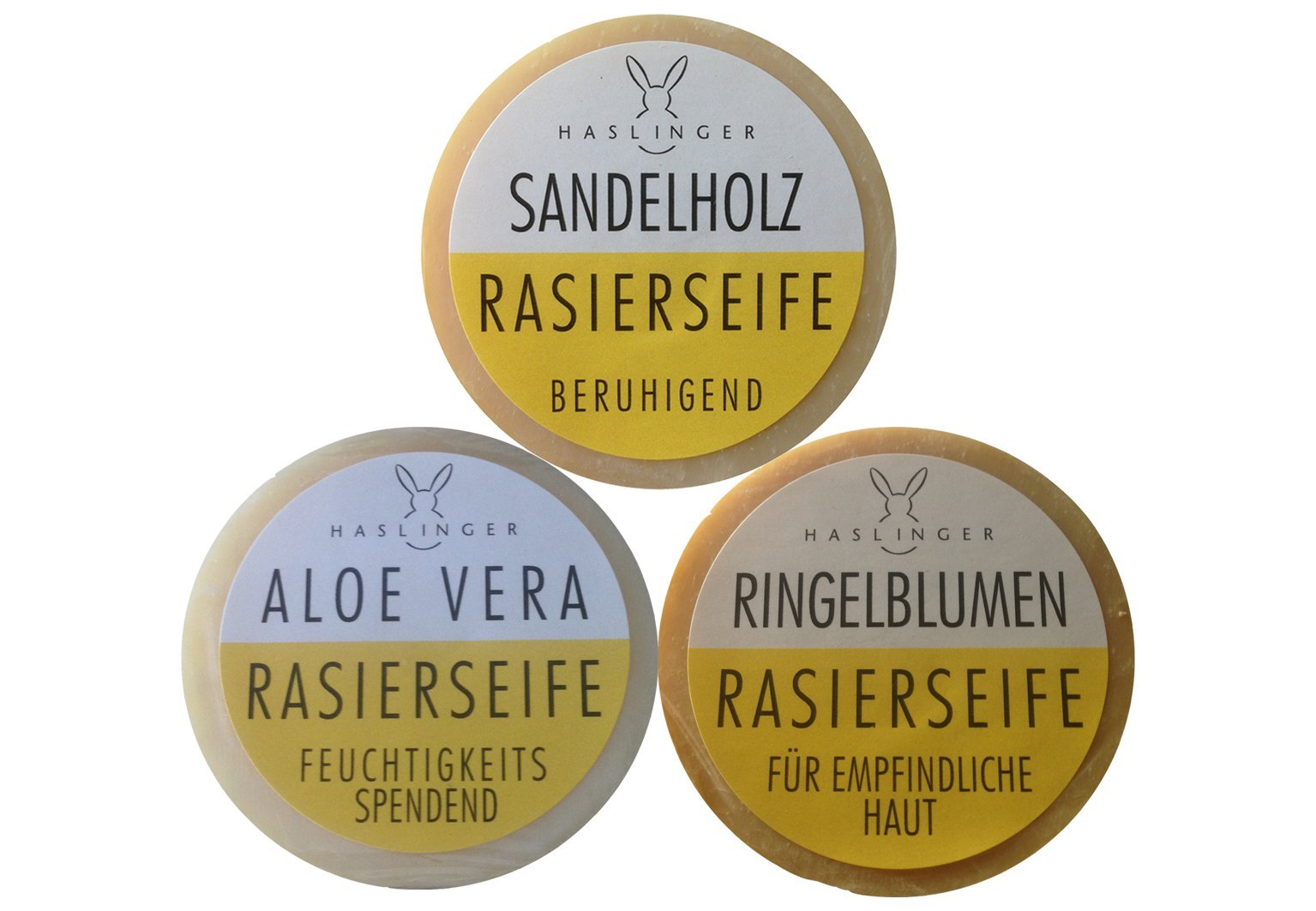 3er Set Haslinger Rasierseife, Sandelholz, Ringelblume, Aloe Vera & Rasierklingen Checkliste