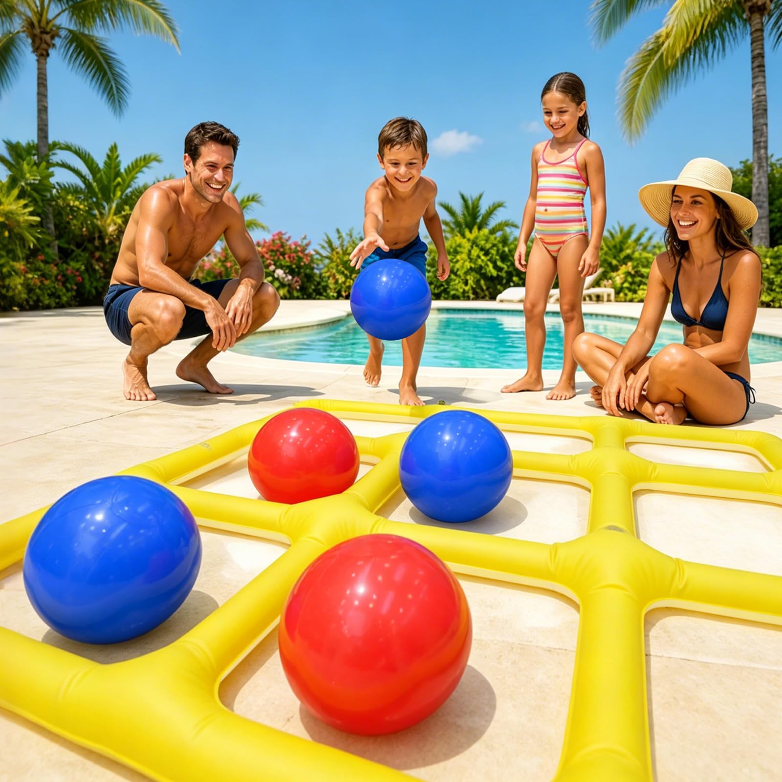 Aufblasbares Tic-Tac-Toe Poolspiel, Outdoor Spiele für Kinder & Erwachsene, Strandspiele & Wurfspiel Kinder Outdoor, Wasserspiele Pool für Kinder und Erwachsene, Aufblasbare Pool Spielzeug(Gelb)