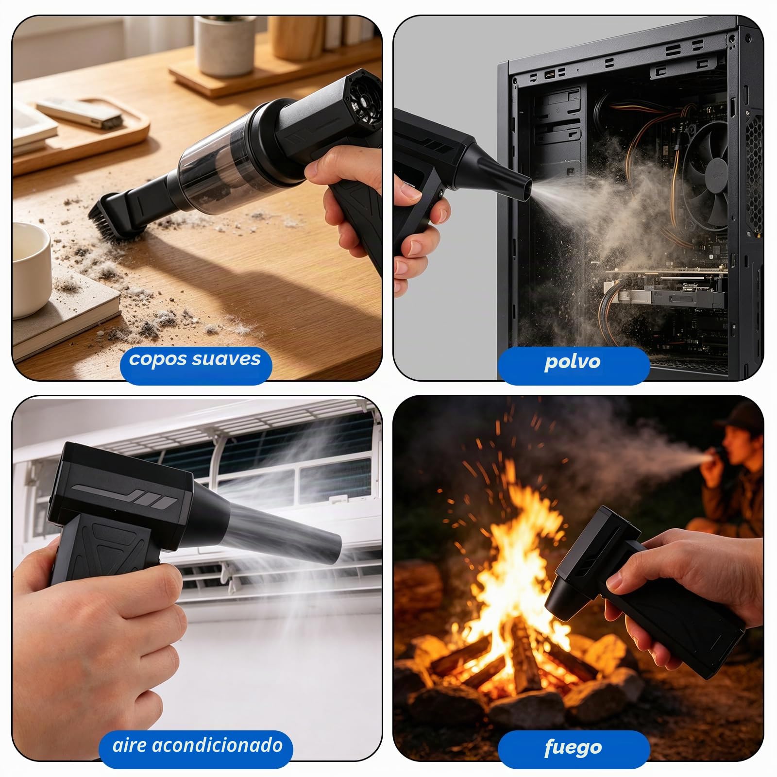 Soplador de Aire Potente, 3 Velocidades,150000 U/min, Aire Comprimido Limpieza PC, Soplador de Aire con Batería de 4000mAh, Portátil Air Duster para Limpiar PC,Coche, Laptop, Teclado