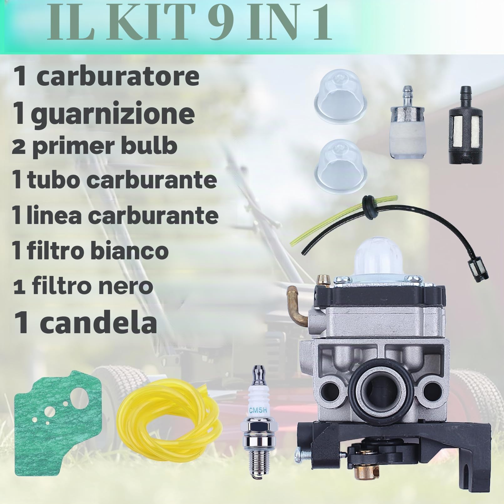 Carburatore Kit di Ricambi per Honda Motore GX35 GX25 FG110 HHT25 HHT35, ADEFOL Carburatore + Filtro Aria + Candela + Guarnizione + Filtro Carburante + Tubo Benzina Accessori 9 in 1