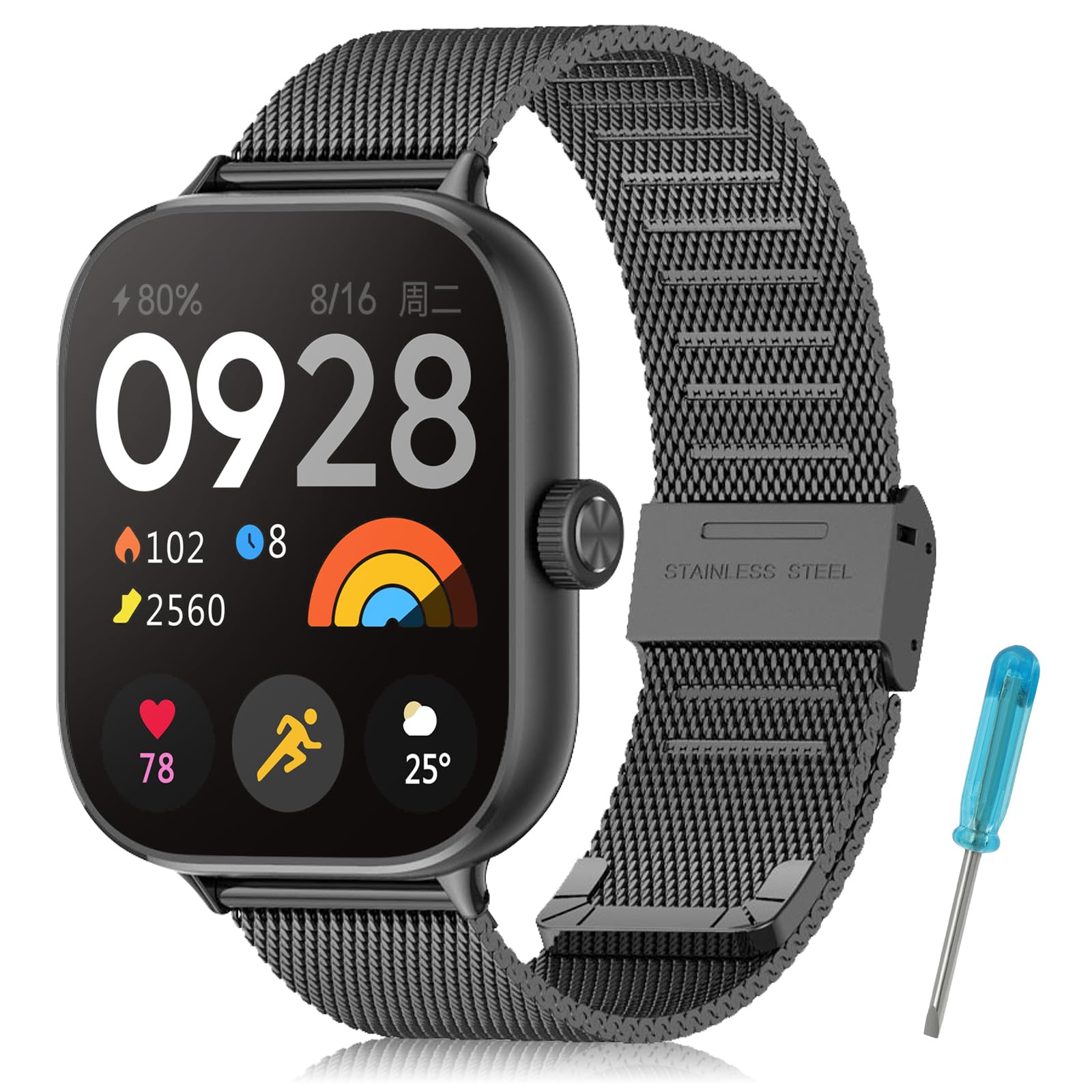 BDIG Métal Bracelet Compatible avec Xiaomi Redmi Watch 6/5/4, Bracelet en Acier Inoxydable Remplacement Compatible pour Xiaomi Mi Band 10 Pro/9 Pro/8 Pro Noir