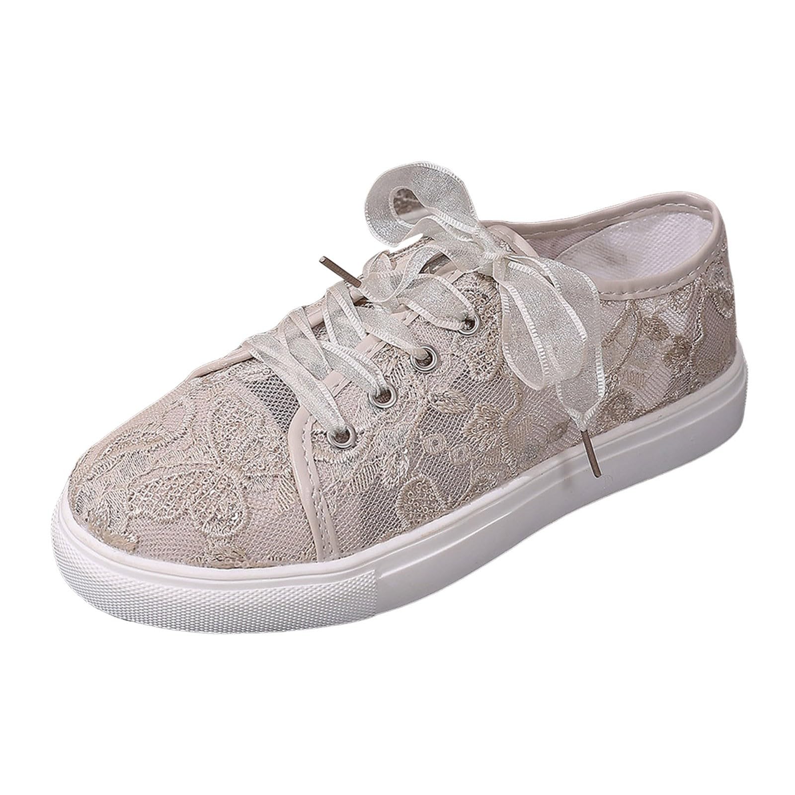 Trachtenschuhe Damen Flach Spitzen Dirndlschuhe Trachten Dirndl Schuhe Braut Oktoberfest Sneaker zum Kleid Hochzeitsschuhe Leichte Bequem Stoffschuhe Atmungsaktive Mesh Sommerschuhe