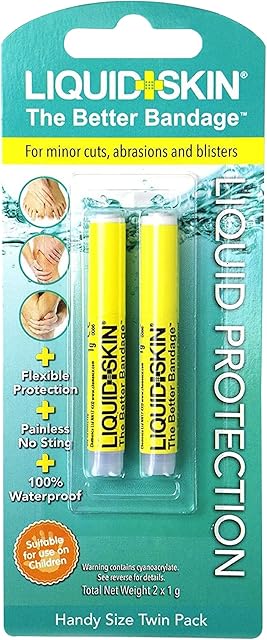 Liquid Skin Liquid Plaster - Waterproof Liquid Bandage for Small Cuts, Wounds, Cracked Skin - Promotes Faster Natural Healing - No Sting, Non-Burning, Safe for Kids Formula - Pack of 2 x 1g Pipettes