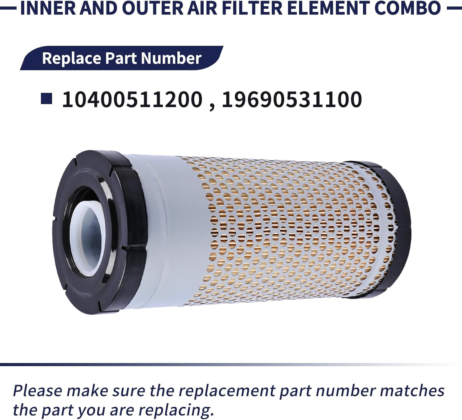 10400511200 Air Filter Maintenance Filter Kit Inner and Outer Air Filter Element Combo 19690531100 Compatible with Mahindra Tractor Parts Accessories 2815 HST 3616 Gear 4WD