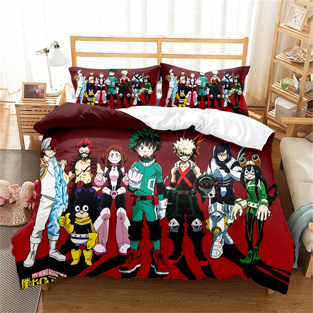 3 Pieces My Hero Academia Kids Duvet Cover, Print Bedding Set with Zipper Closure,white Reversible Children Quilt Cover (220x230cm(King),Hero 04)