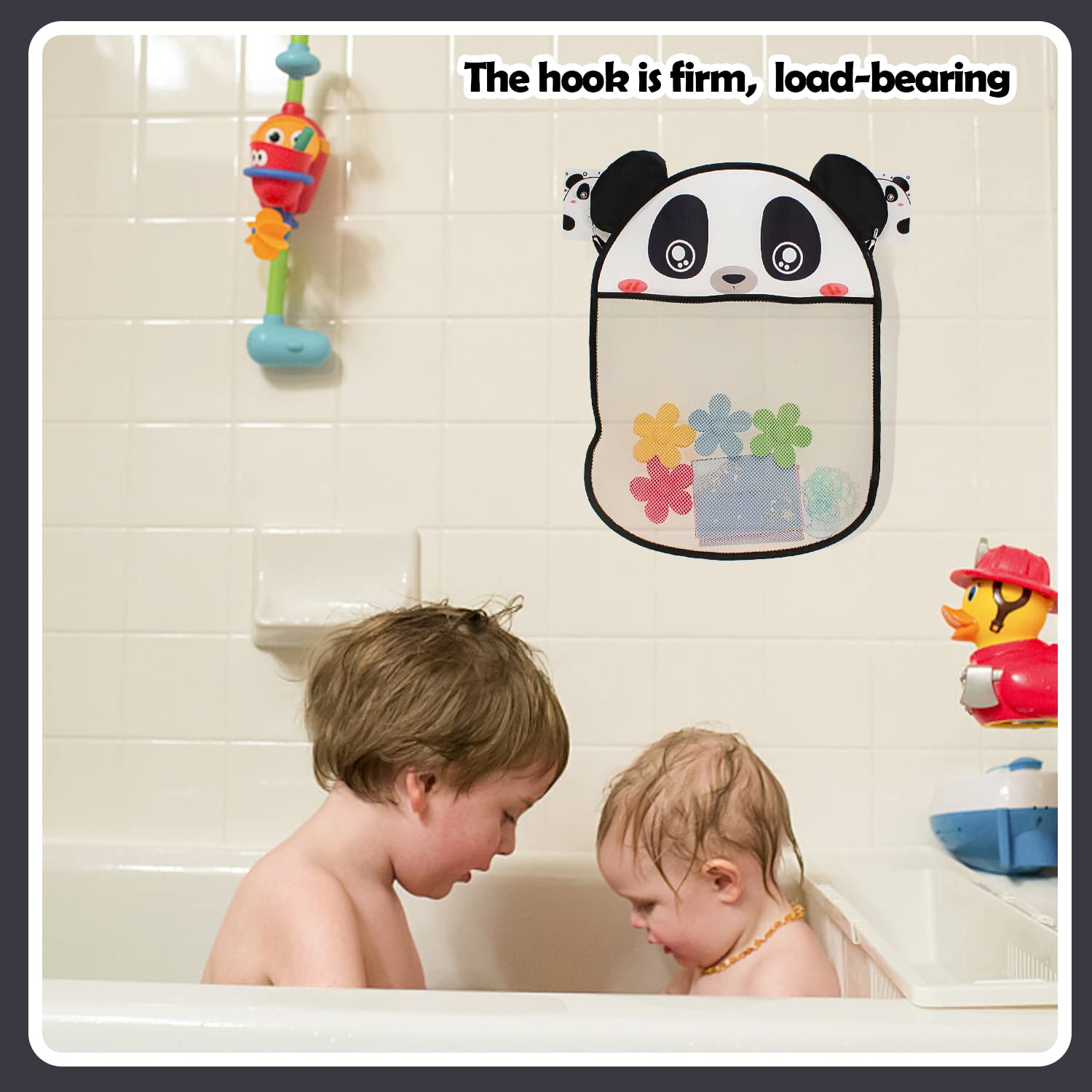 Filet De Rangement Pour Jouets De Bain - Motif Panda - 2 Crochets Adhésifs - Maille Respirante - Multi-compartiments - Salle De Bain