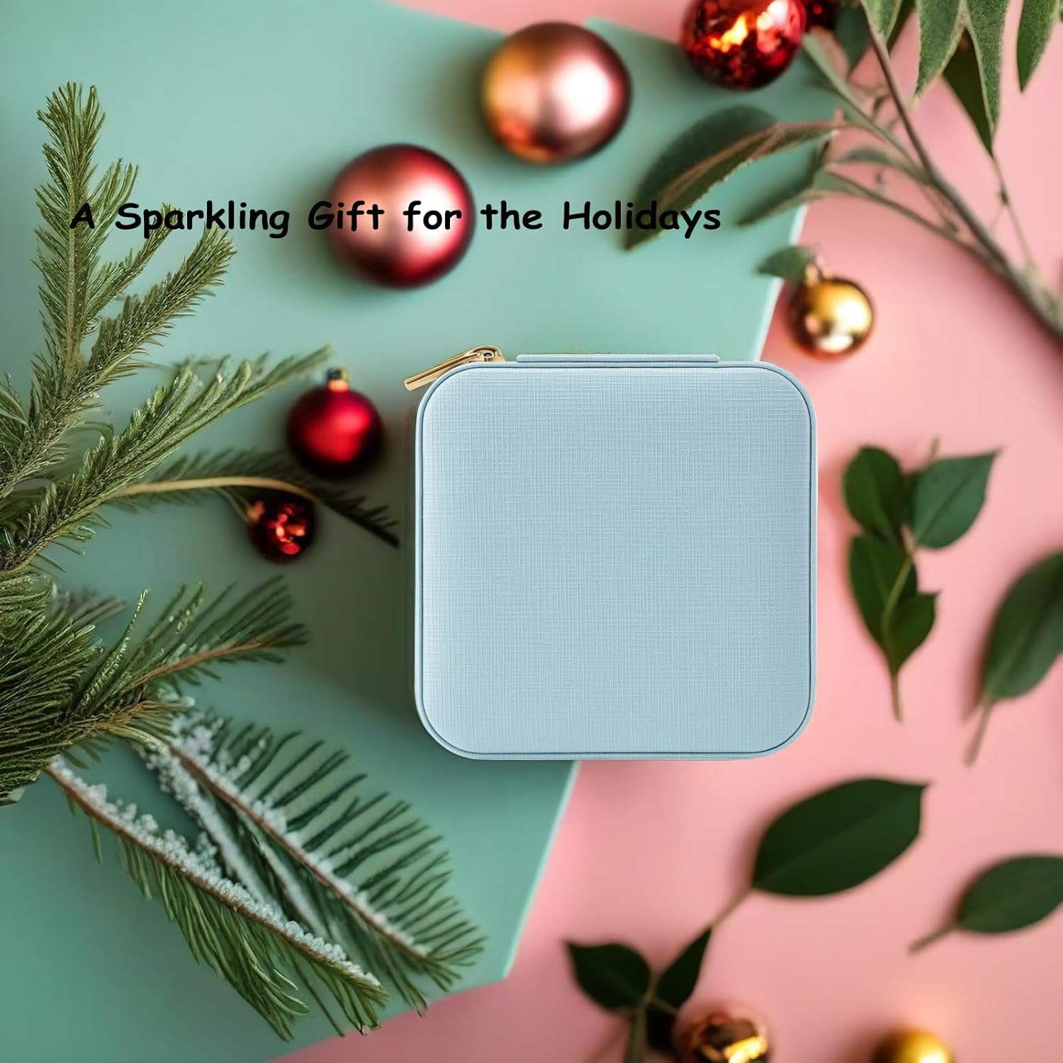 Vlando Small Travel Jewelry Box Organizer Display Case for Girls Women Gift Rings Earrings Necklaces Storage, Blue