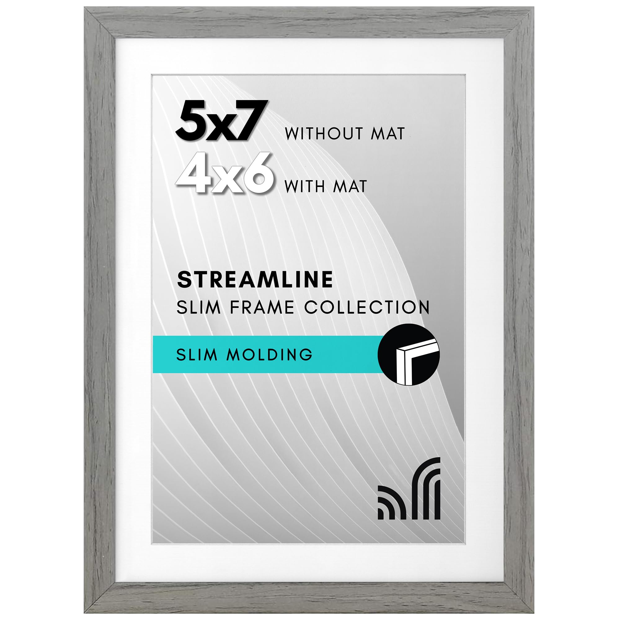 Americanflat 7x5 Photo Frame in Grey - Thin Border 6x4 Photo Frame with Mount or 7x5 Frame Without Mount - Picture Frame with Shatter-Resistant Glass and Easel for Wall and Tabletop Display