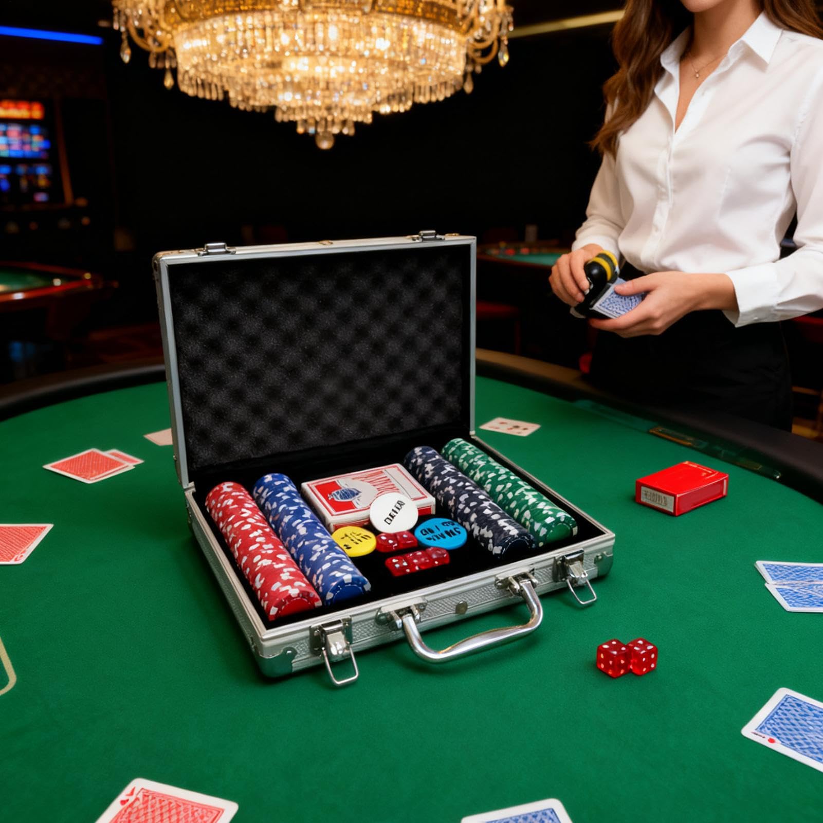 Zestaw Żetonów Pokerowych Z Walizką Bez nominału | Karciano-Planszowy Zestaw Pokerowy Na imprezy, do domu, w podróż, rodzinne wieczory, wieczory kawalerskie, pokoje gier, dla