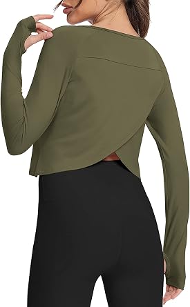 Bestisun Long Sleeve Athletic Workout Shirts Sports Yoga Gym Crop Tops
