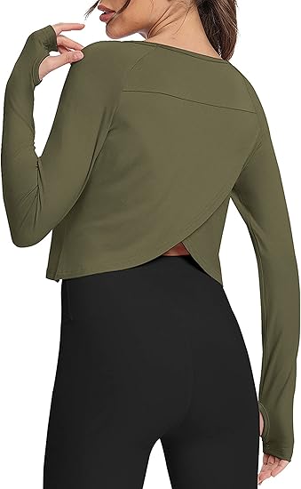 Bestisun Long Sleeve Cropped Tops Athletic Workout Athletic Yoga Gym Crop Tops for Women
