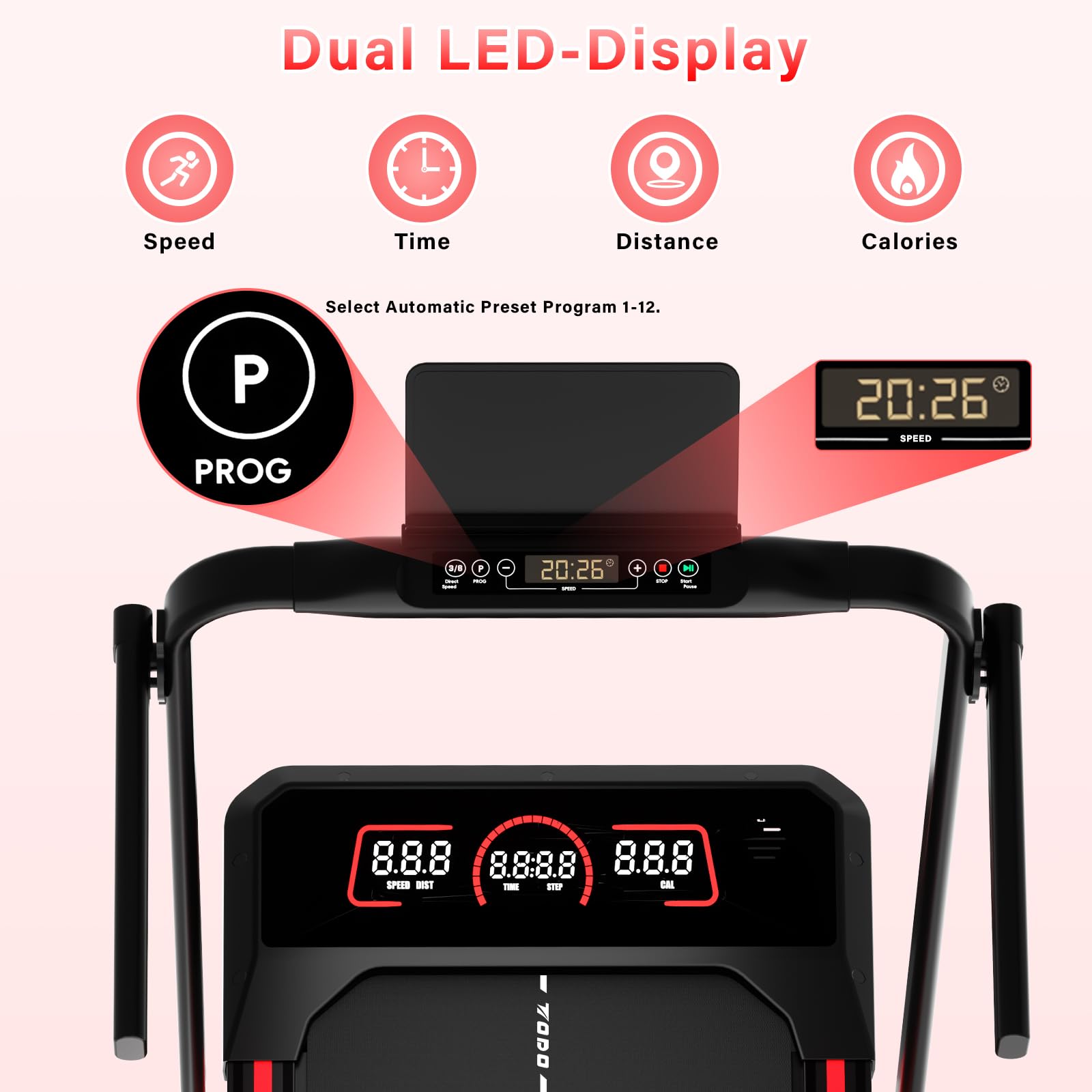 TODO Cinta de Correr con Inclinación Manual 10%, 1-12km/h Cinta de Correr Plegable, Motor 3.5HP, Cinta de Andar con Altavoz Bluetooth, 12 Programas, App y Pantalla LED, para el Hogar o la Oficina